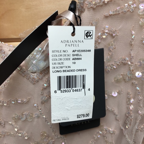Adrianna Papell Blush Long Beaded Cocktail Dress - Picture 5 of 6